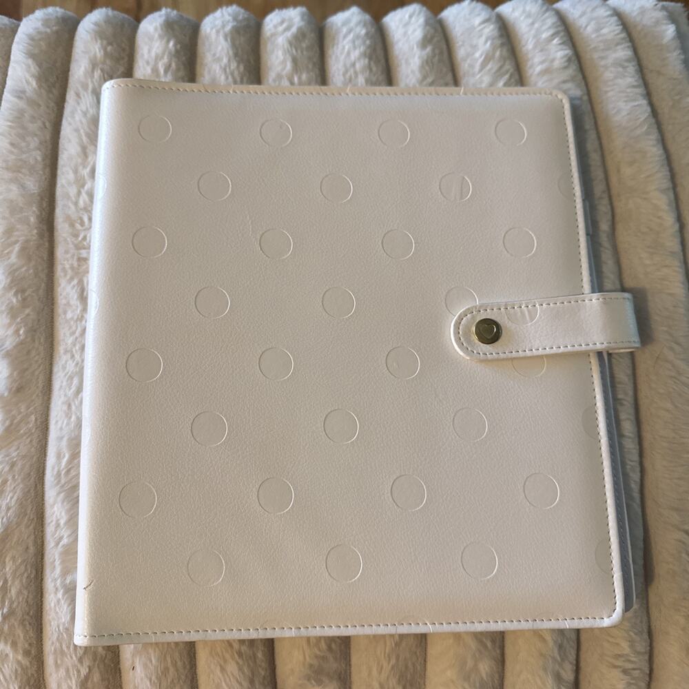 The Happy Planner Binder Cover White On White Dot Gold Snap Closure Journal